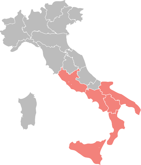 Cartina con regioni con presenza Industria Calce Casertana